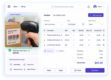 Fast barcode billing screen
