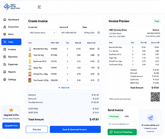 Tax compliant invoice screen